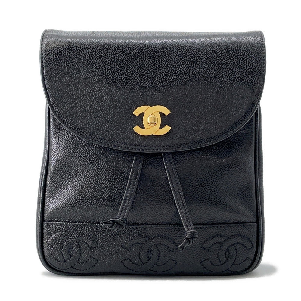 CHANEL Triple Coco Chain Backpack Black Caviar Leather