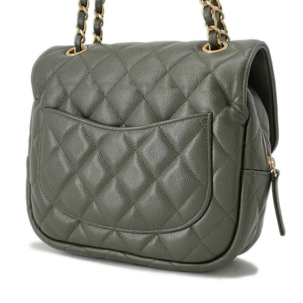 CHANEL Matelasse ChainShoulder Bag Khaki Caviar Leather