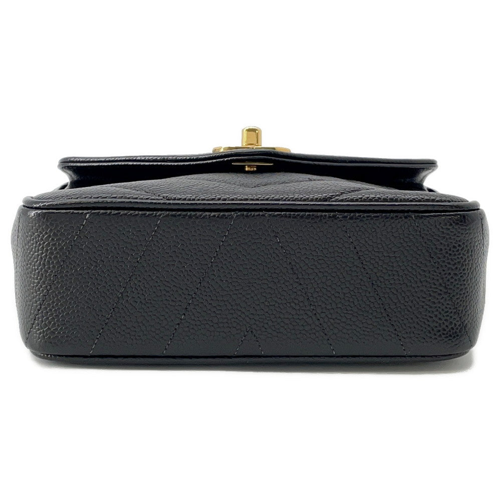 CHANEL V Stitch ChainShoulder Bag Black Caviar Leather