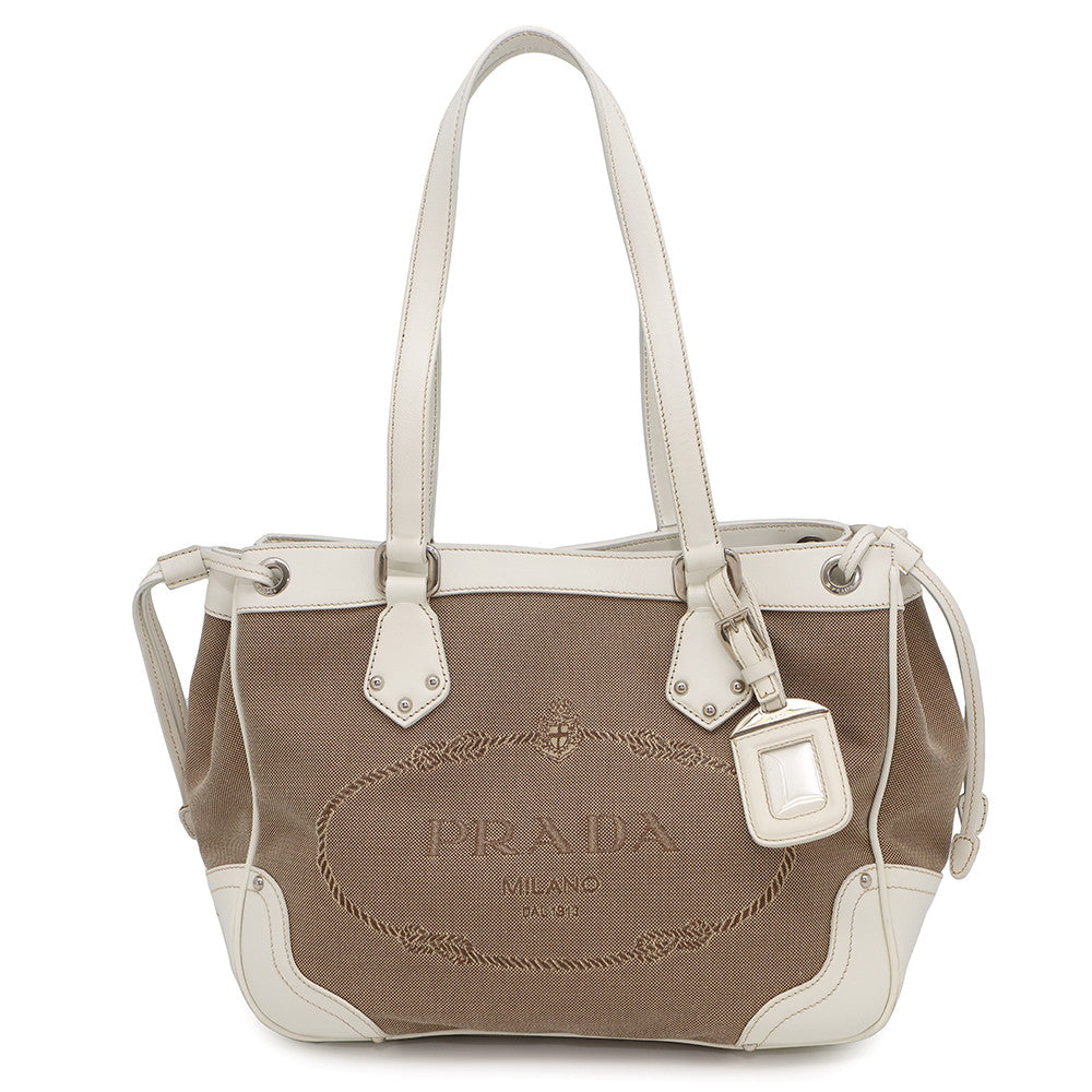 PRADA ?Logo jacquard handbag Beige/WhiteBR3417 Canvas Leather