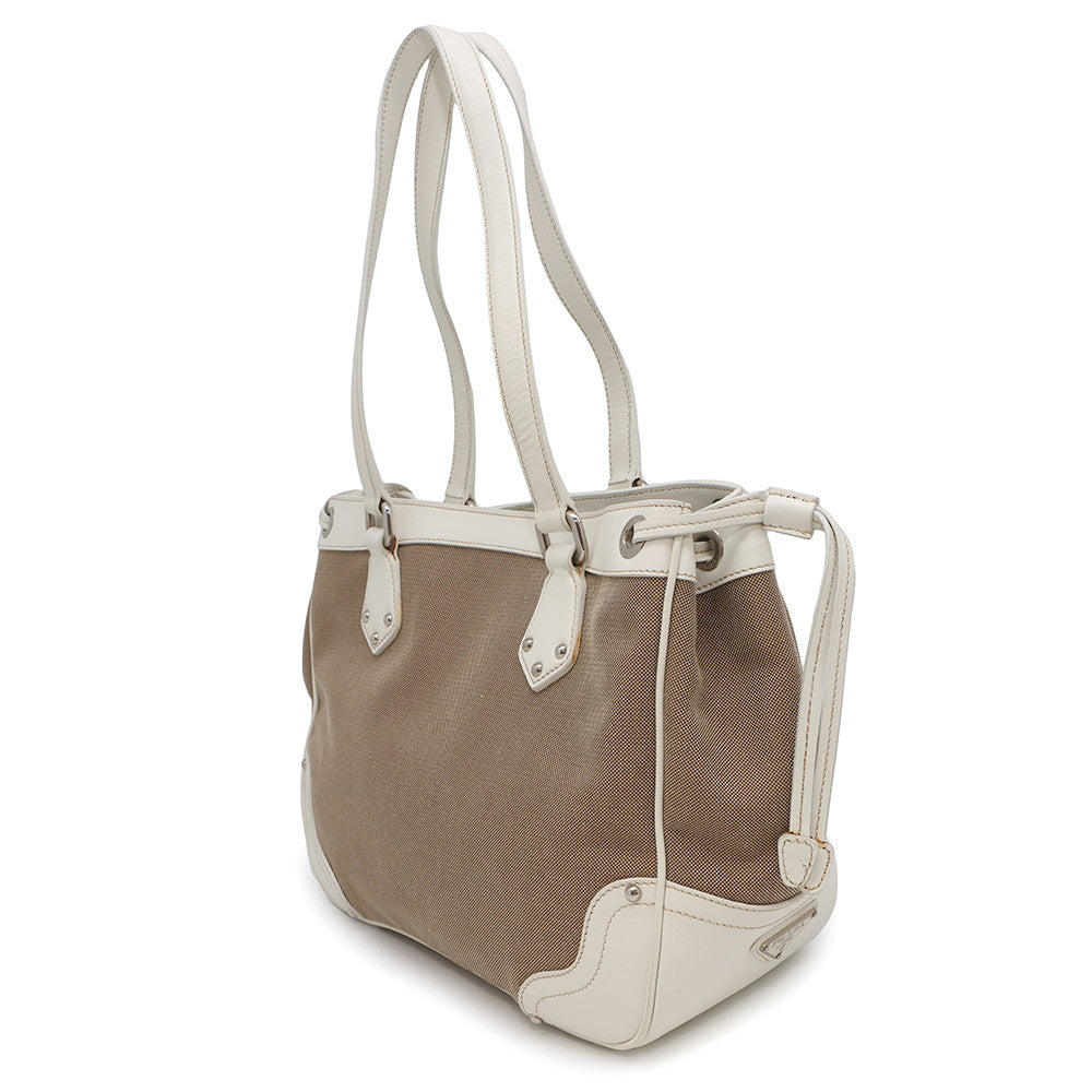 PRADA ?Logo jacquard handbag Beige/WhiteBR3417 Canvas Leather