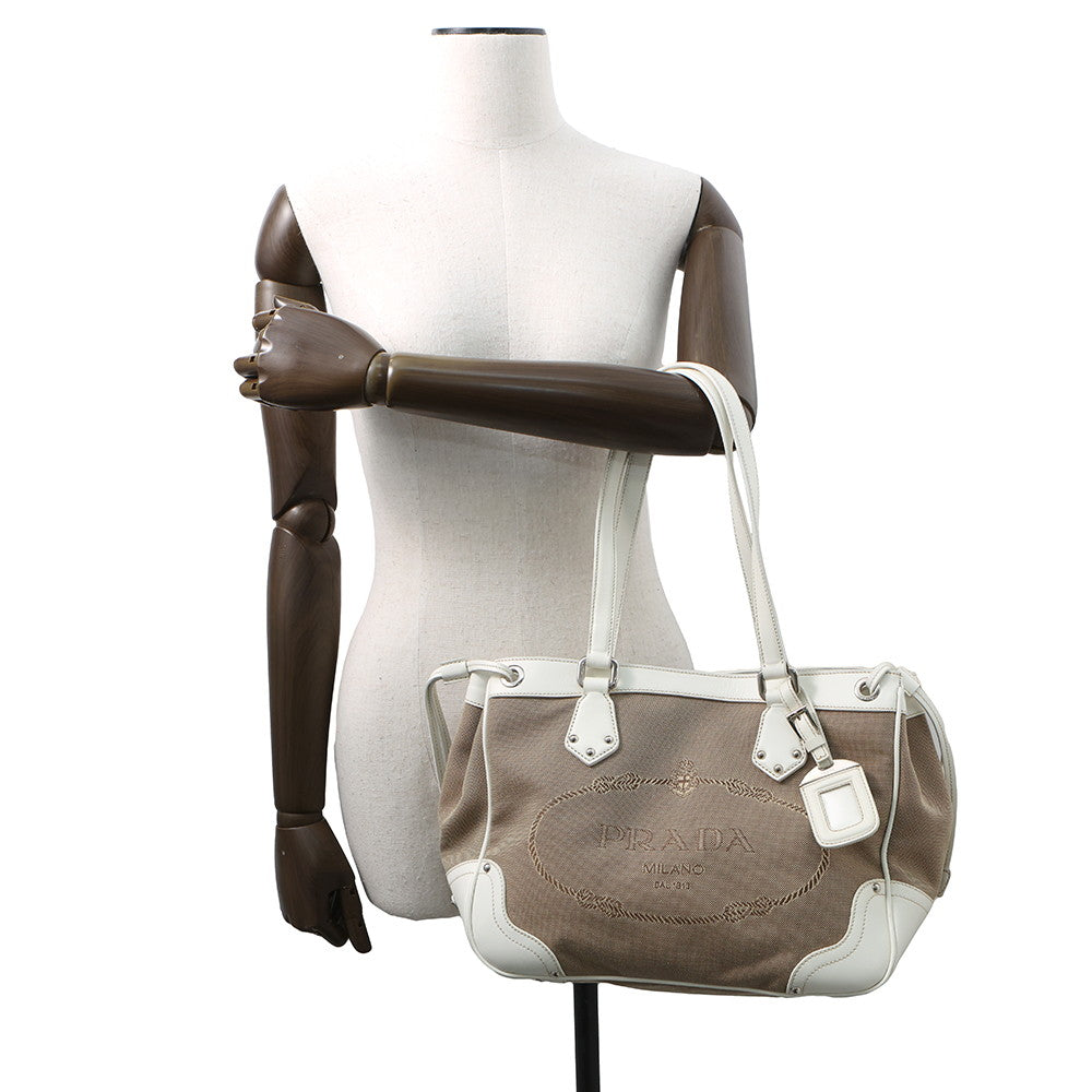 PRADA ?Logo jacquard handbag Beige/WhiteBR3417 Canvas Leather