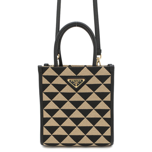 PRADA ?Symbol EmbroideryFabric Mini Bag Black/Beige1BA355 Canvas