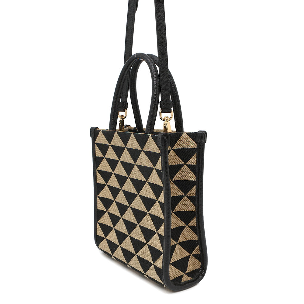 PRADA ?Symbol EmbroideryFabric Mini Bag Black/Beige1BA355 Canvas