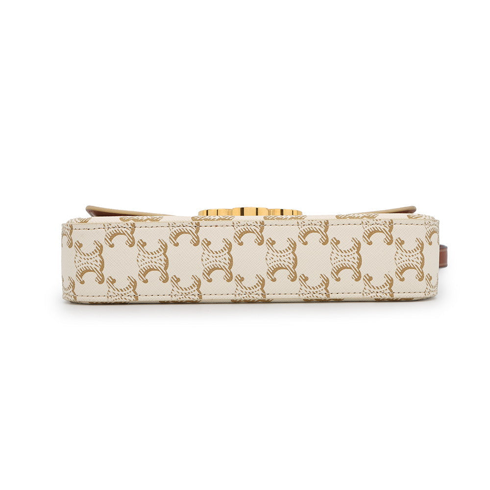 CELINE Claude Triomphe One Shoulder Bag White194142 PVC Calf Leather