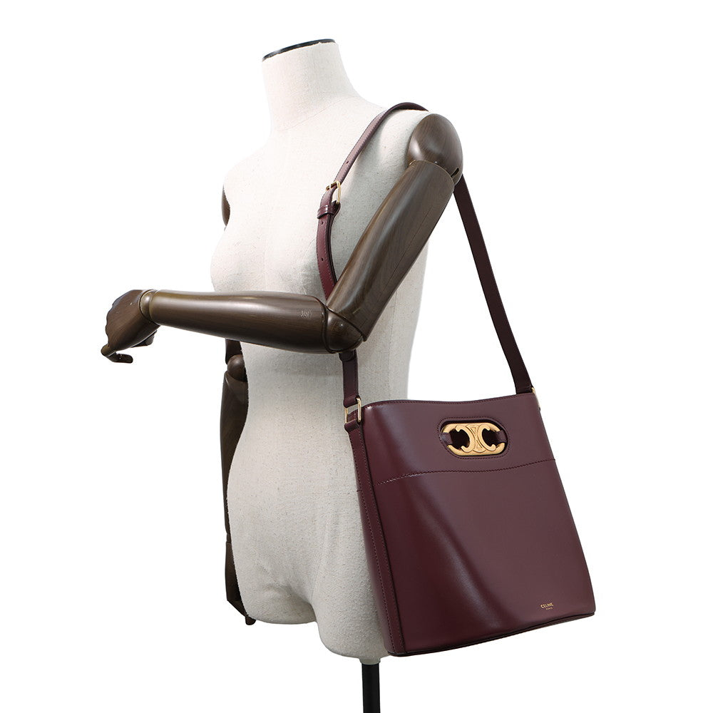 CELINE Mayon Triomphe Bucket Bag Shoulder Bag Bordeaux193043 Leather