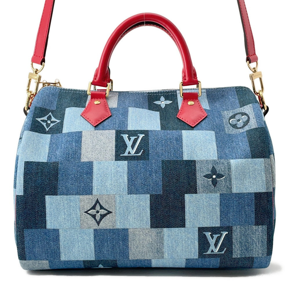 LOUIS VUITTON Speedy Bandouliere Blue/RedM45041 Monogram Denim Size 30