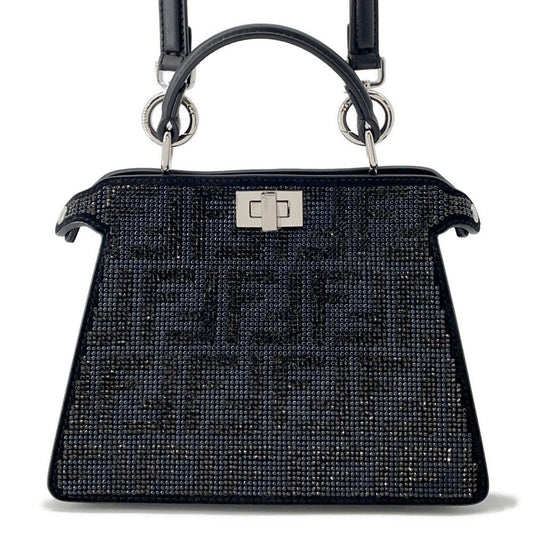 FENDI Peekaboo CrystalFF Handbag 2WAY Black8BN335 suede Size Petit