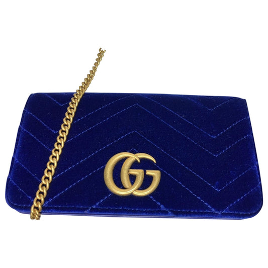 Gucci marmont blue velvet clutch bag