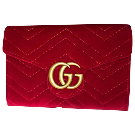Gucci marmont red velvet clutch bag