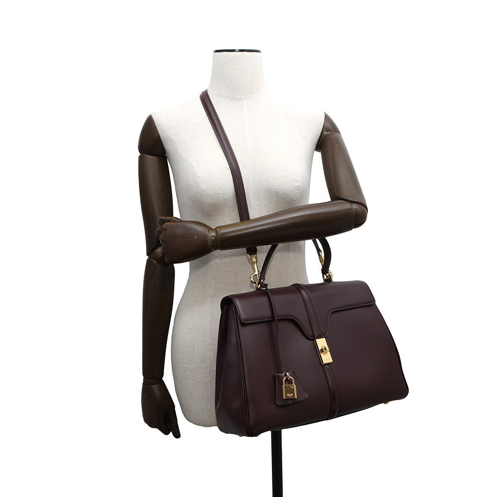 CELINE 16 SEISE 2WAY Handbag Bordeaux187373 Leather Size Medium