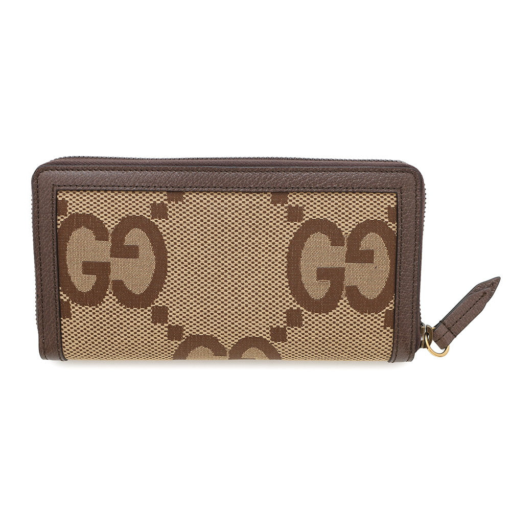 GUCCI Jumbo GG Bamboo Zip Around Wallet Beige/Brown658634 Canvas/Leather