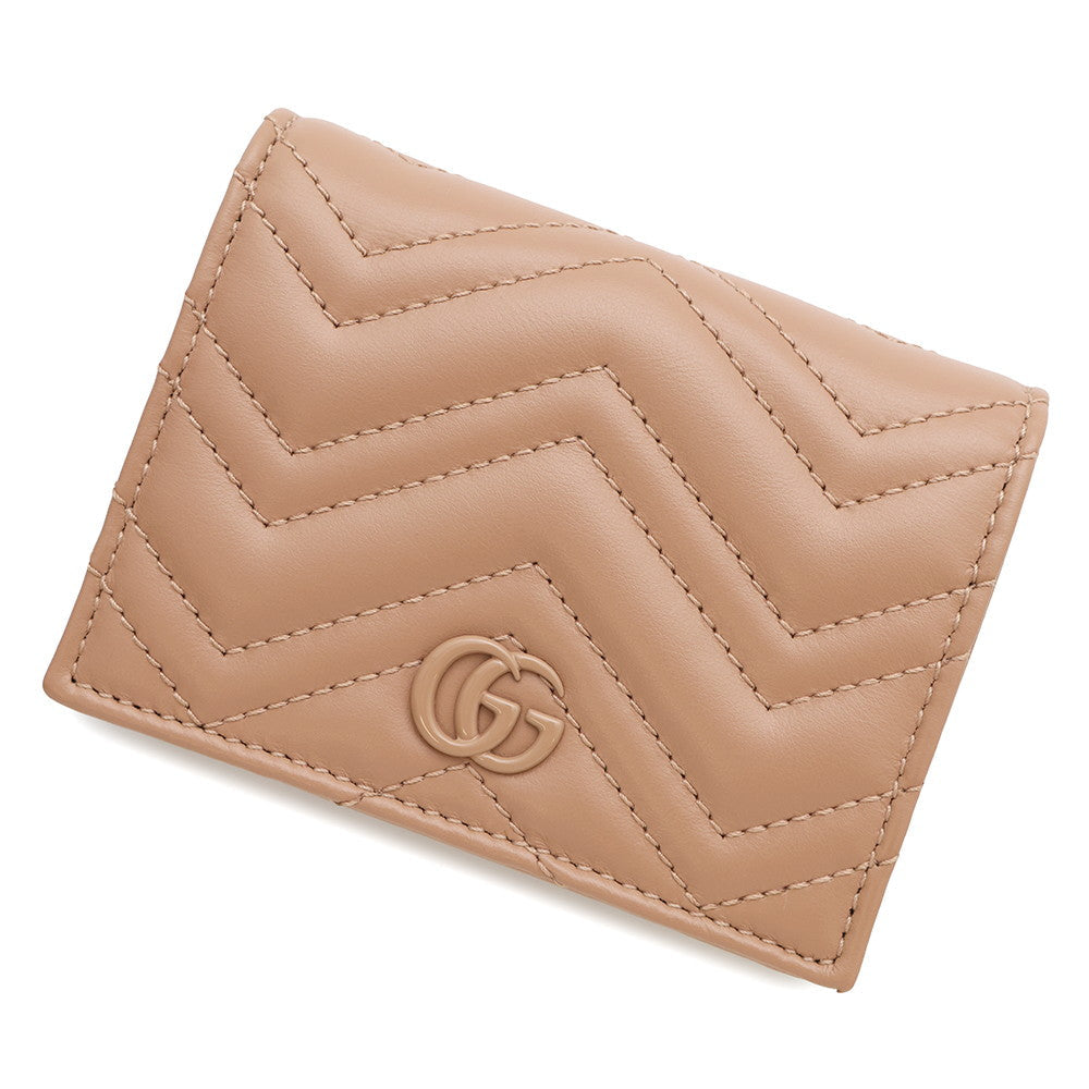 GUCCI GG Marmont Card Case Wallet Beige466492 Leather