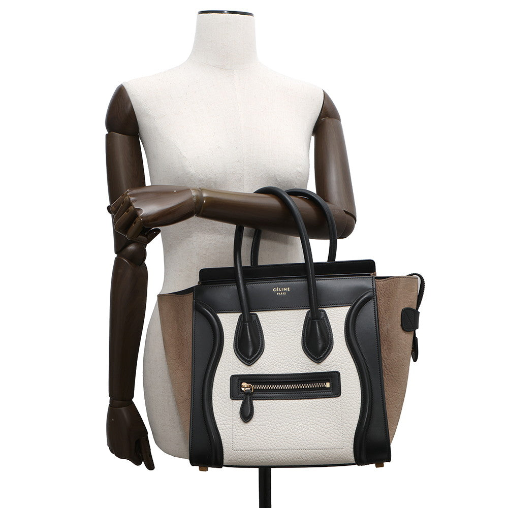 CELINE Luggage shopper White/Black/Gray167793 Leather Size micro