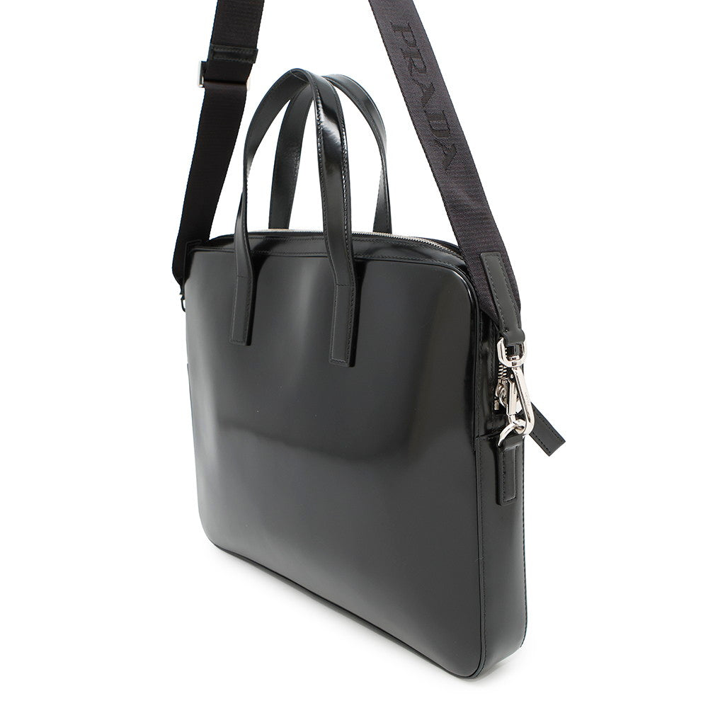PRADA ?2WAY business bag Black2VE368 BrushedLeather