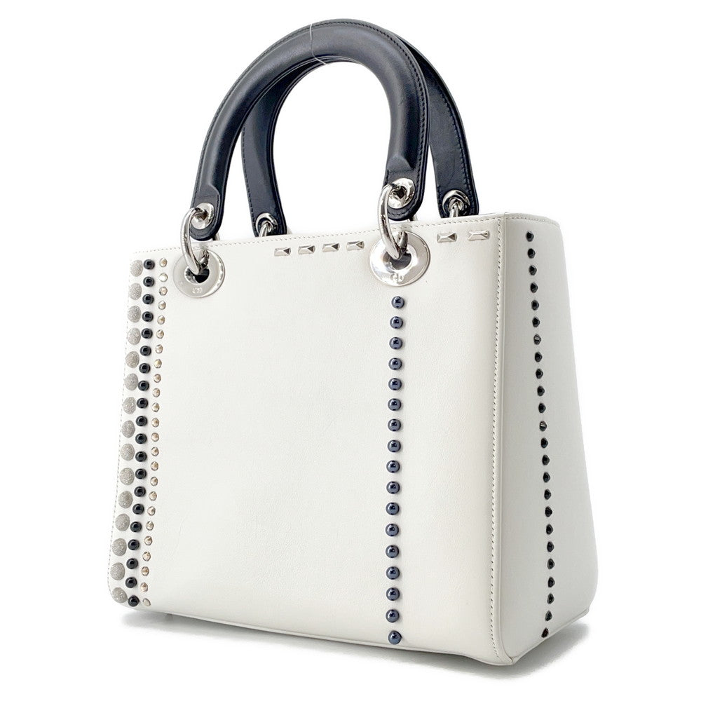 Dior Lady Dior White/BlackM0550PVBC Leather Rhinestone Size Medium
