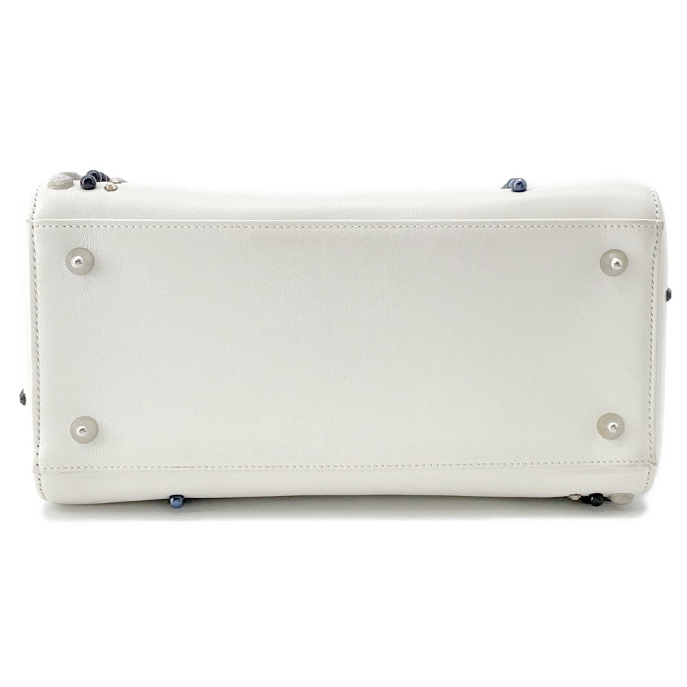 Dior Lady Dior White/BlackM0550PVBC Leather Rhinestone Size Medium