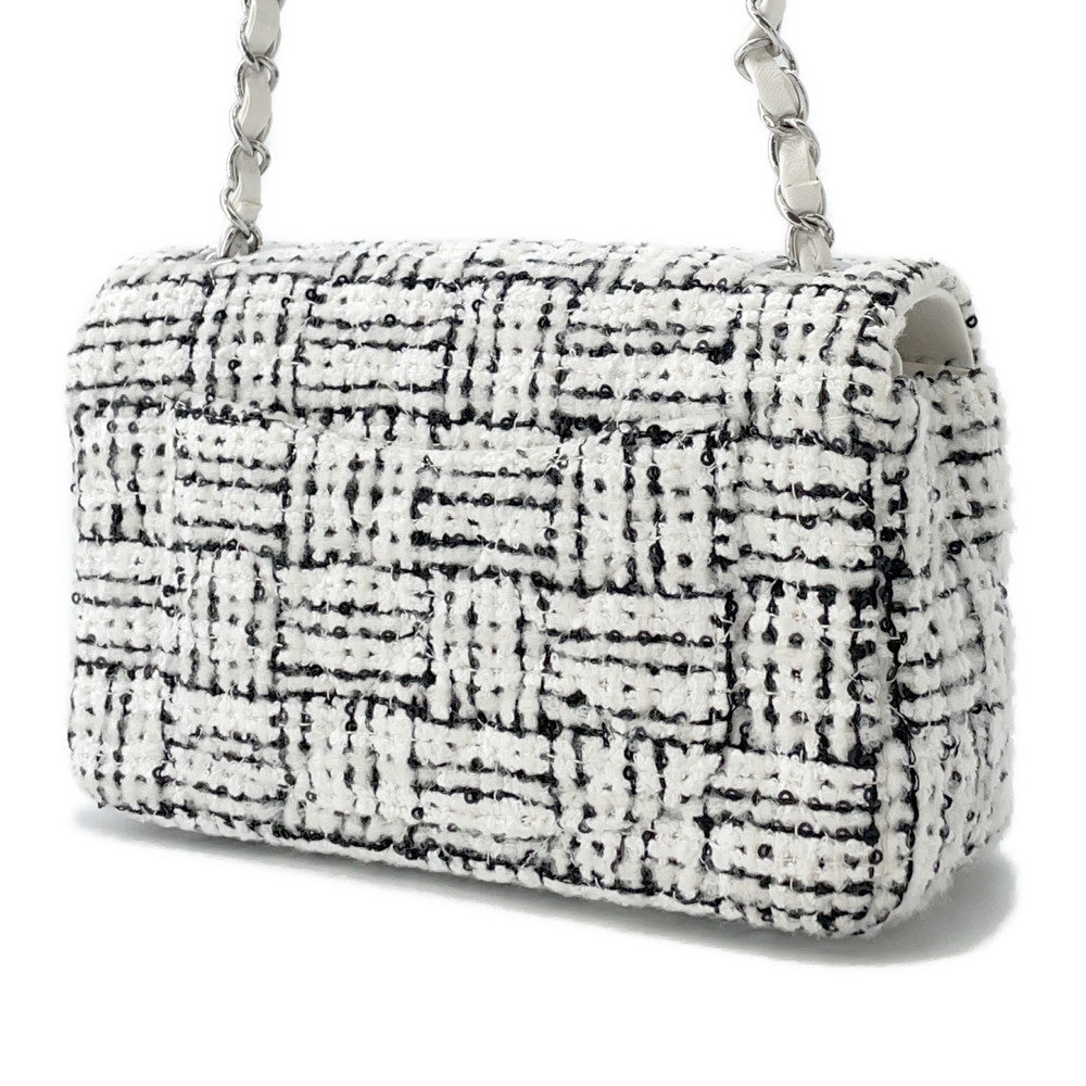 CHANEL Mini Matelasse ChainShoulder Bag White/BlackA69900 Tweed Sequins Leather