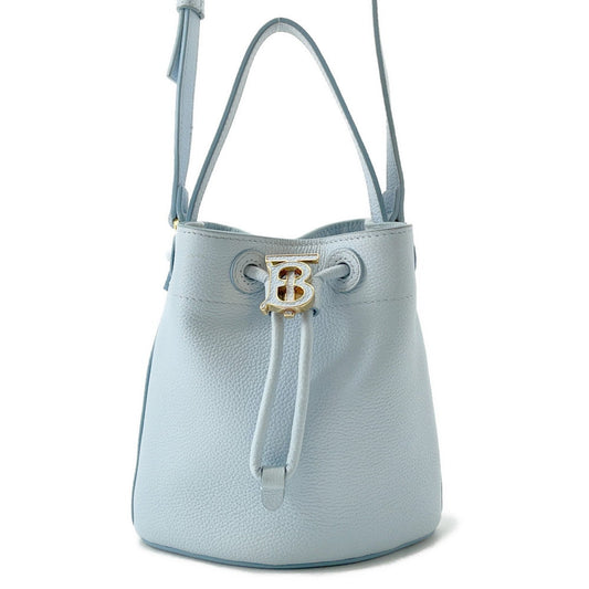 BURBERRY TB Bucket Drawstring Shoulder Bag Light Blue8070635 Leather Size Mini