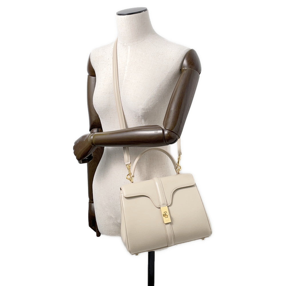 CELINE 16 Sèze Shoulder Bag Beige188003 Calf Leather Size Small