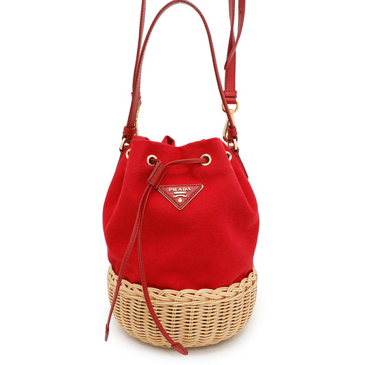 PRADA ?Drawstring bucket bag Red1BH115 Canvas Raffia