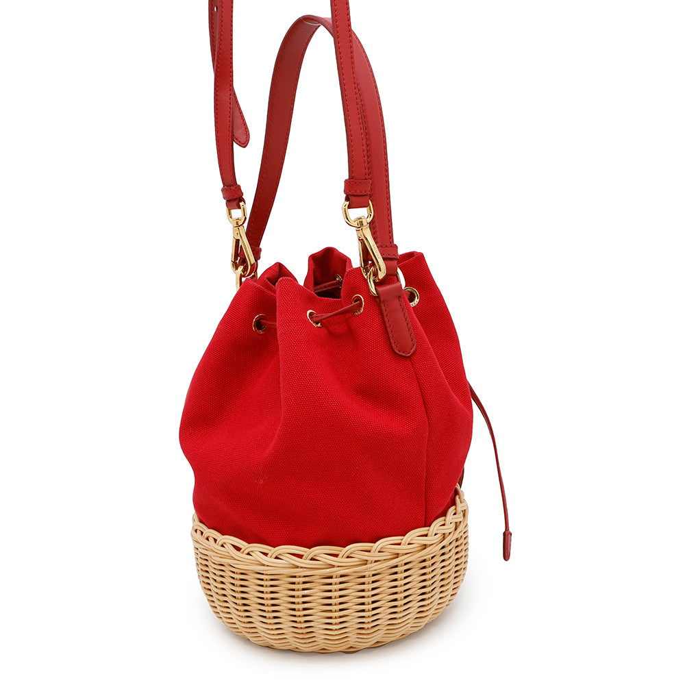 PRADA ?Drawstring bucket bag Red1BH115 Canvas Raffia
