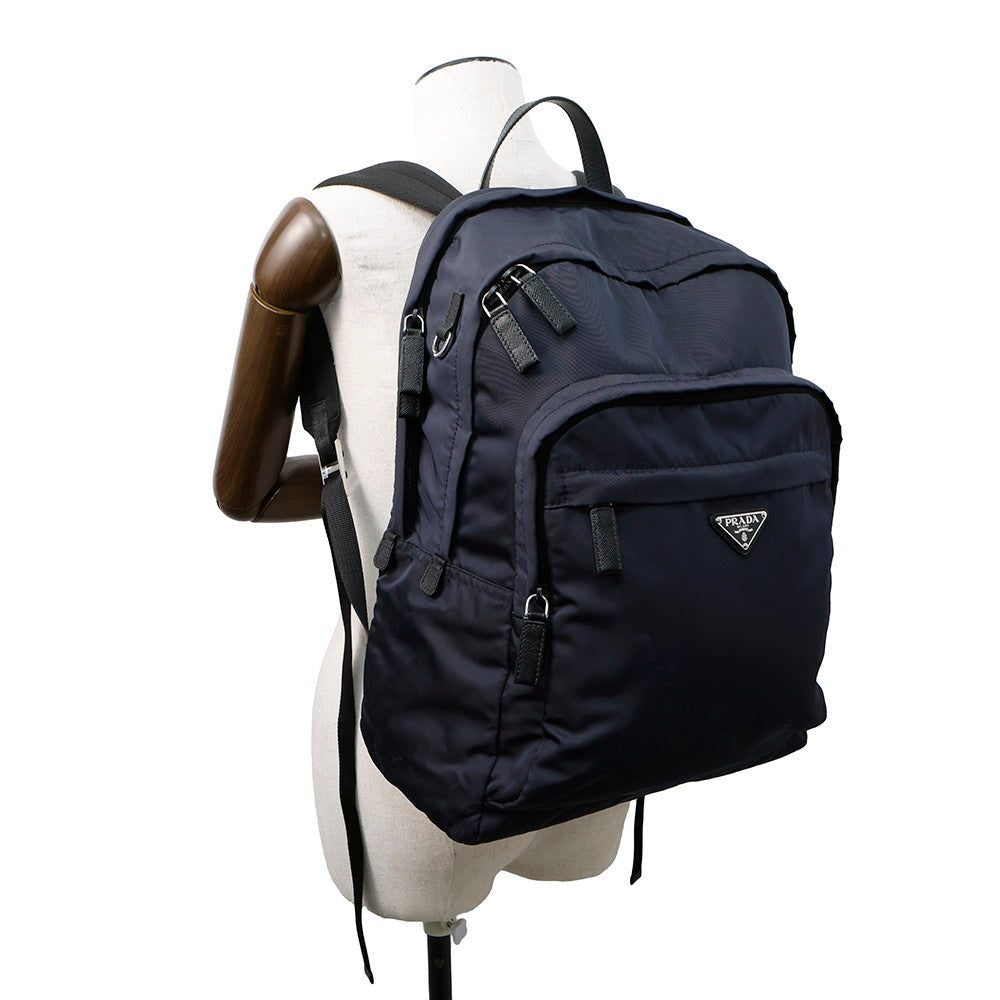 PRADA ?Re-Nylon xSaffiano Leather Backpack Navy2VZ048 Nylon