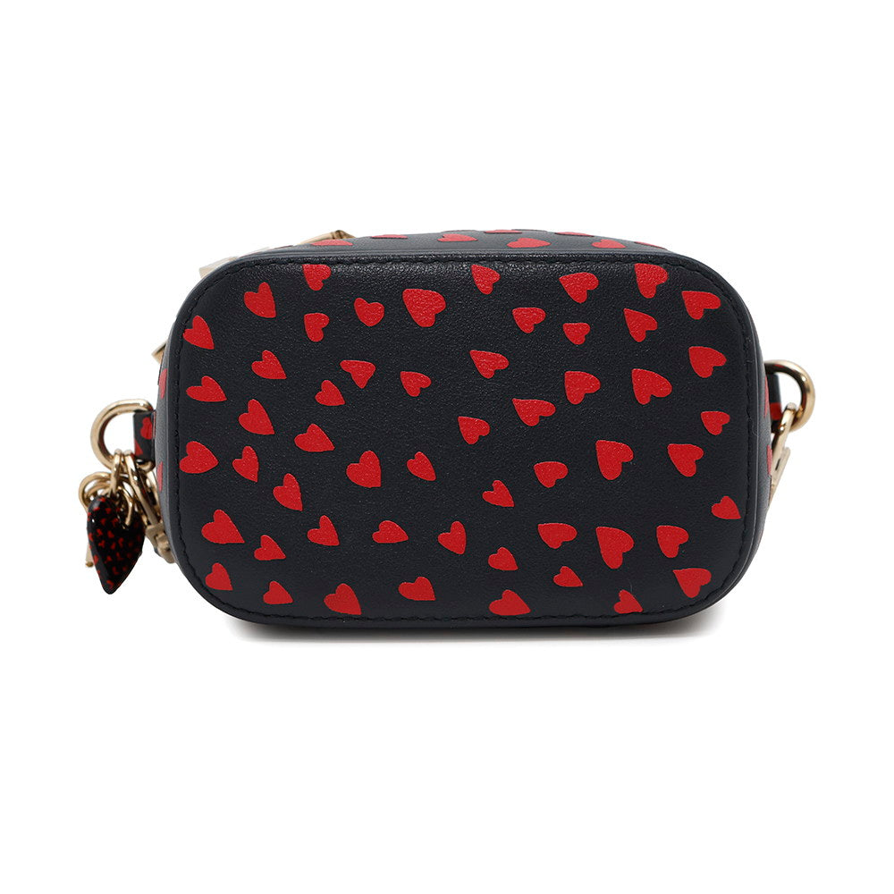 Dior Heart 2-Way Shoulder Vanity Pouch Navy/Red Leather