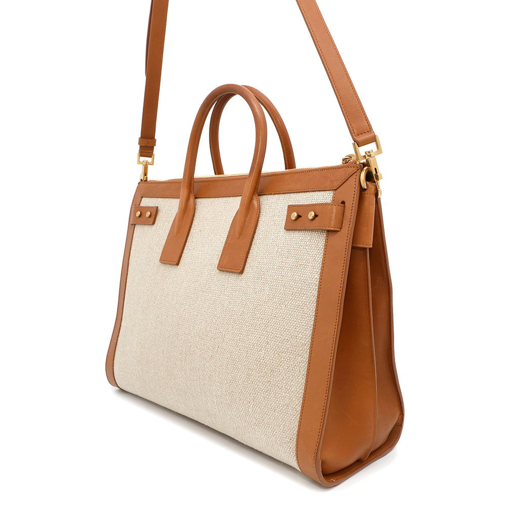SAINT LAURENT PARIS Jour 2WAY Tote Bag Beige/Brown683825 Canvas Leather