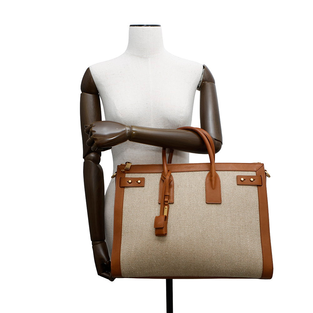 SAINT LAURENT PARIS Jour 2WAY Tote Bag Beige/Brown683825 Canvas Leather