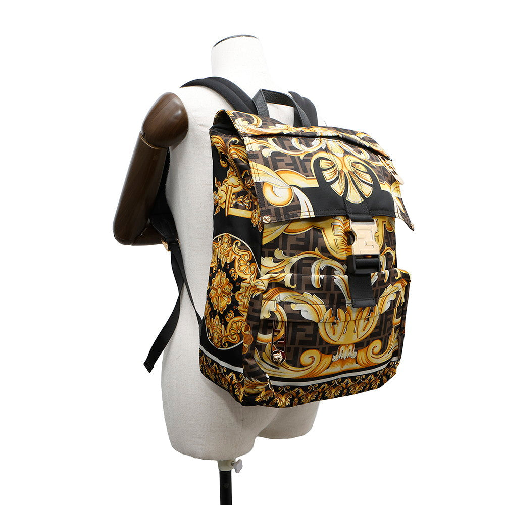 FENDI Fendace Zucca Backpack Black/Yellow7VZ066 Nylon