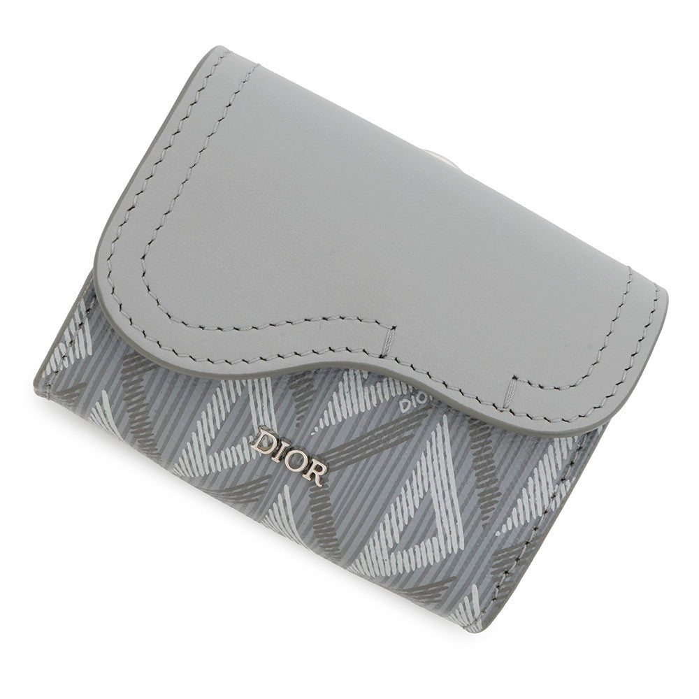 Dior ?CD Diamond Saddle Card Case Gray Leather PVC