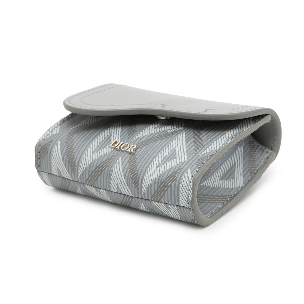 Dior ?CD Diamond Saddle Card Case Gray Leather PVC