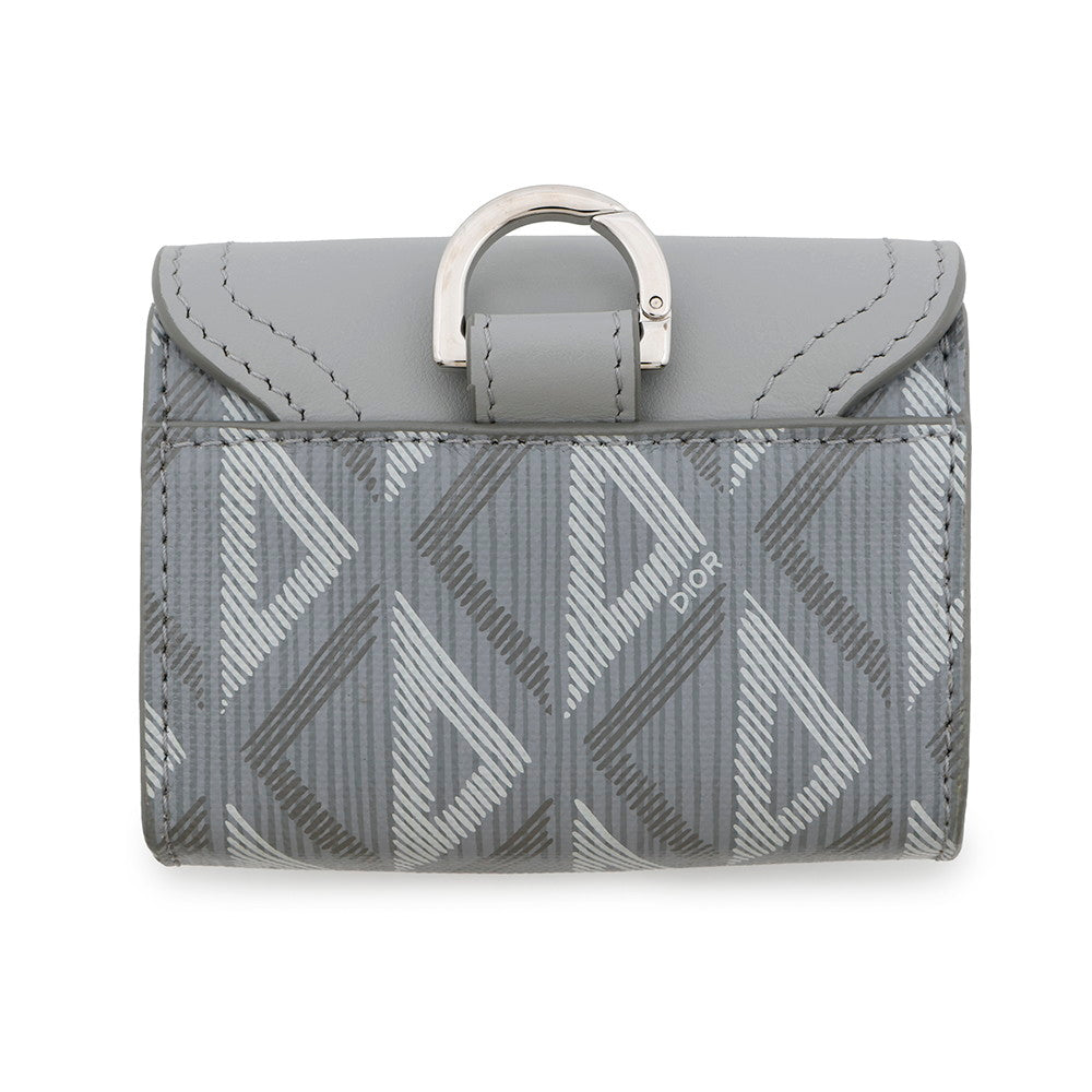Dior ?CD Diamond Saddle Card Case Gray Leather PVC