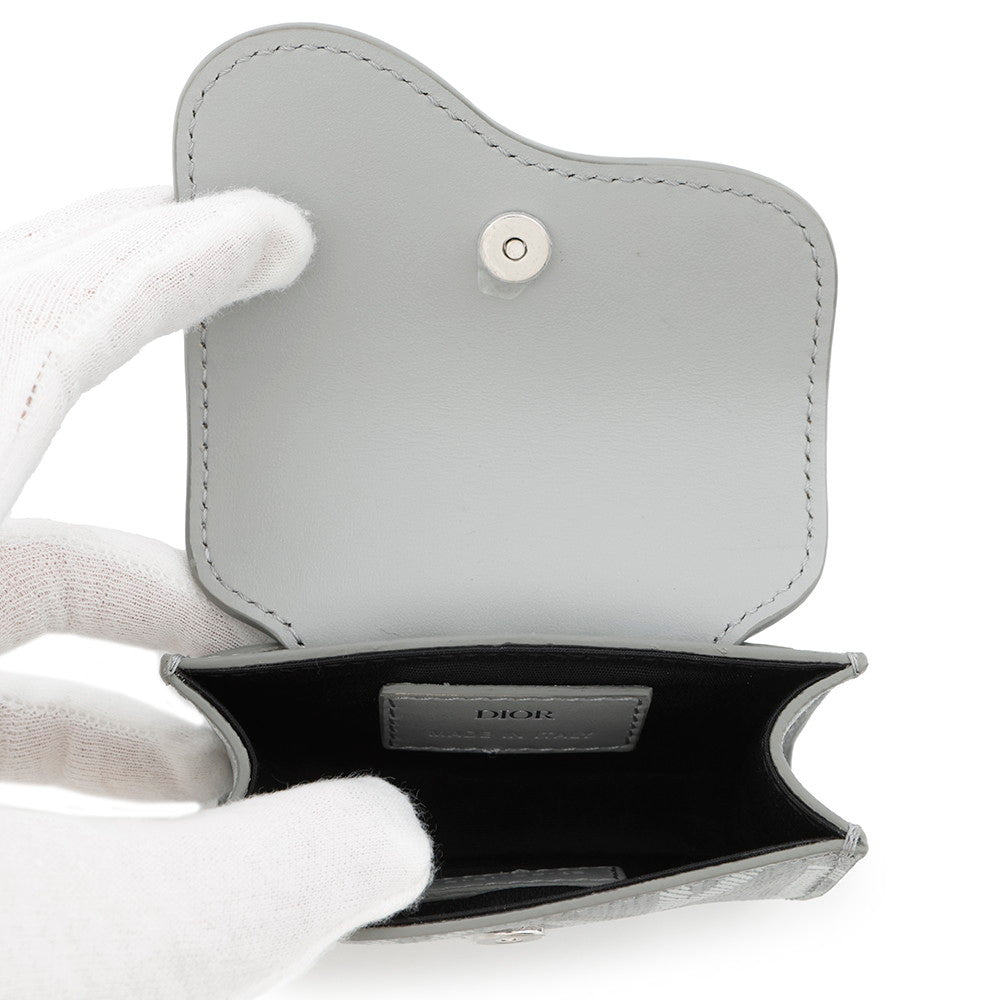Dior ?CD Diamond Saddle Card Case Gray Leather PVC