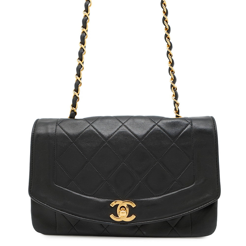 CHANEL Diana Chain Shoulder Bag BlackA01164 Lambskin Size 22
