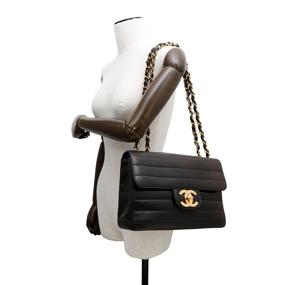 CHANEL Mademoiselle Chain Shoulder Bag Black Lambskin Size 30