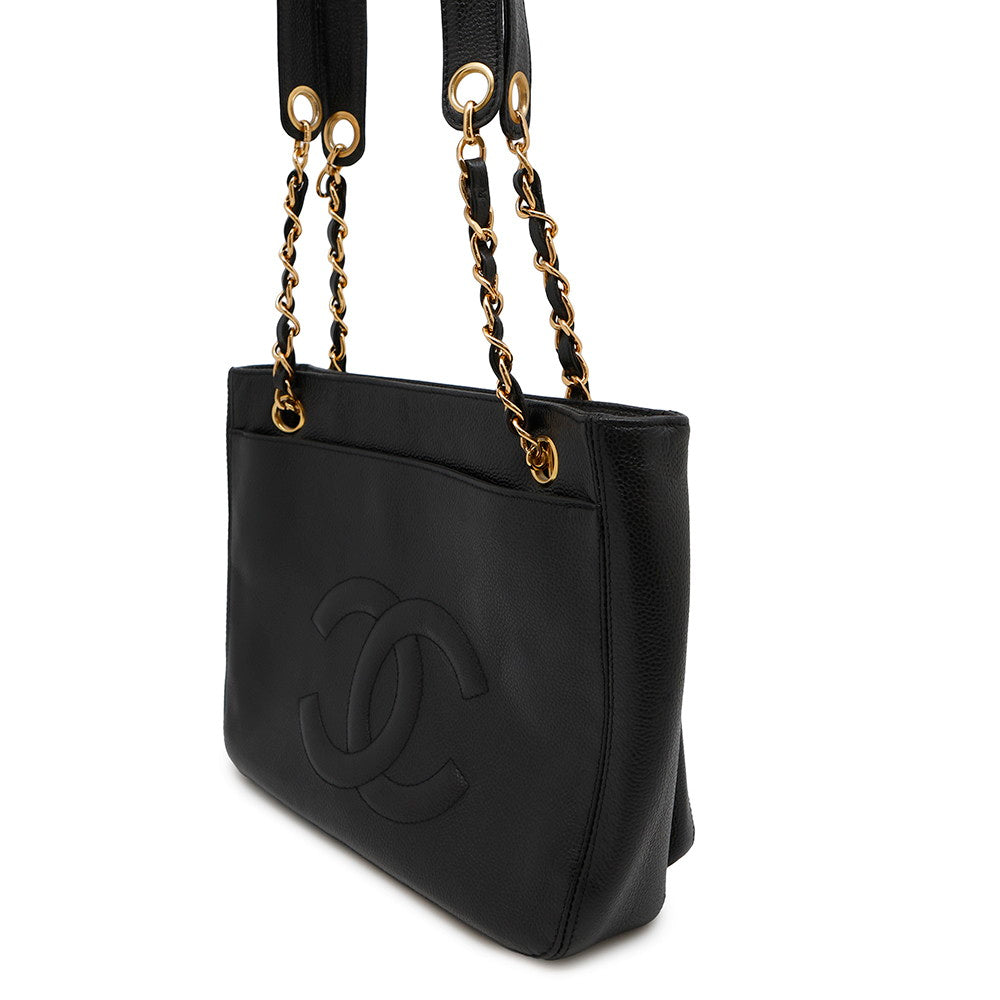 CHANEL CC Logo ChainTote Bag Black Caviar Leather
