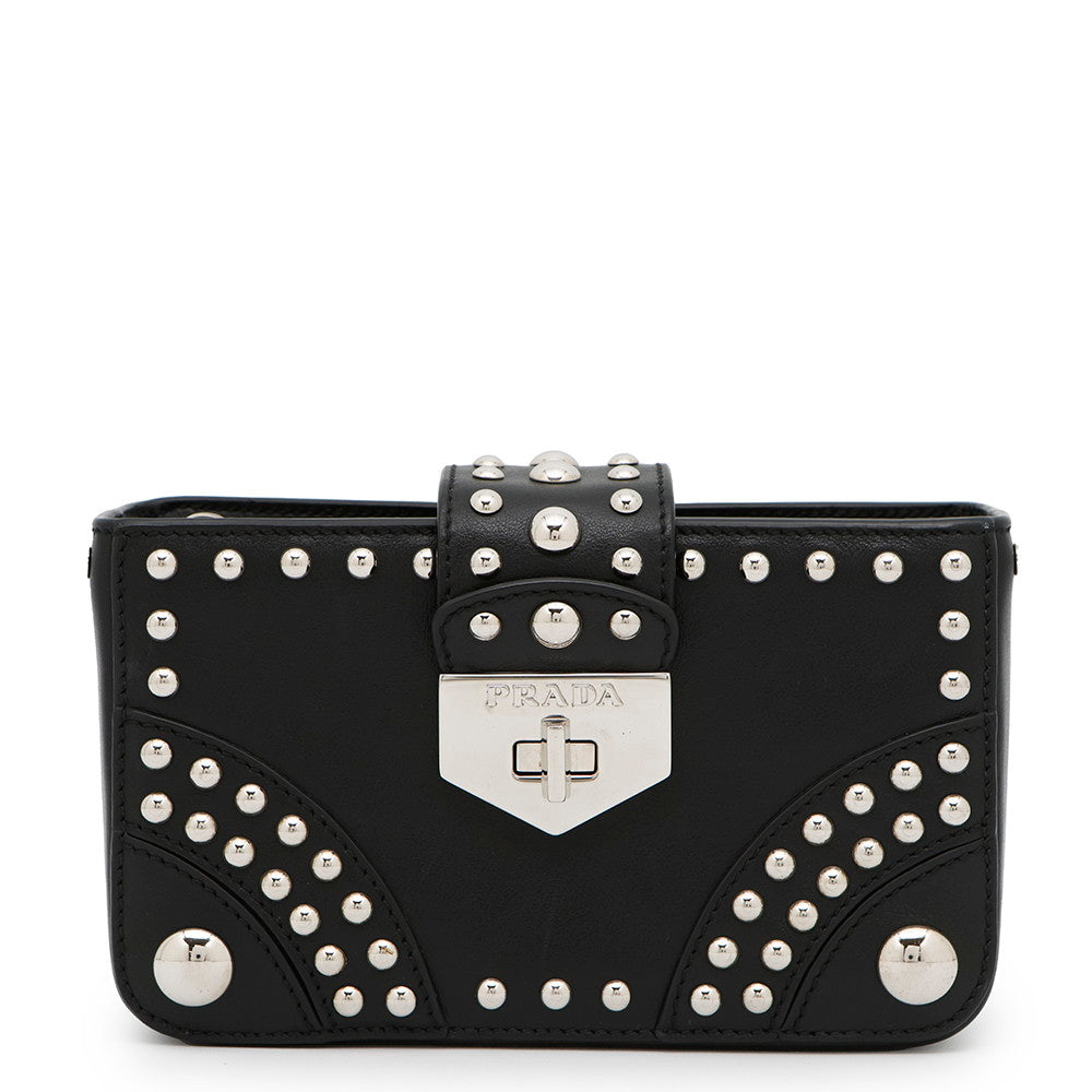 PRADA ?Studded Pouch Black1N1843 Leather