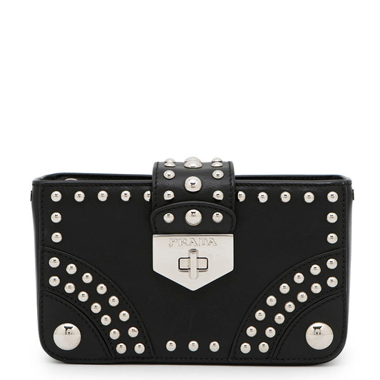 PRADA ?Studded Pouch Black1N1843 Leather