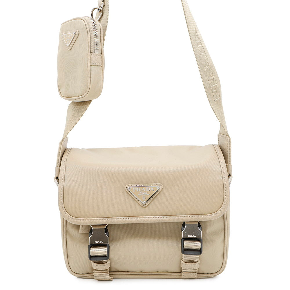 PRADA ?Re-Nylon xSaffiano Leather Shoulder Bag Beige2VD034 Nylon Leather
