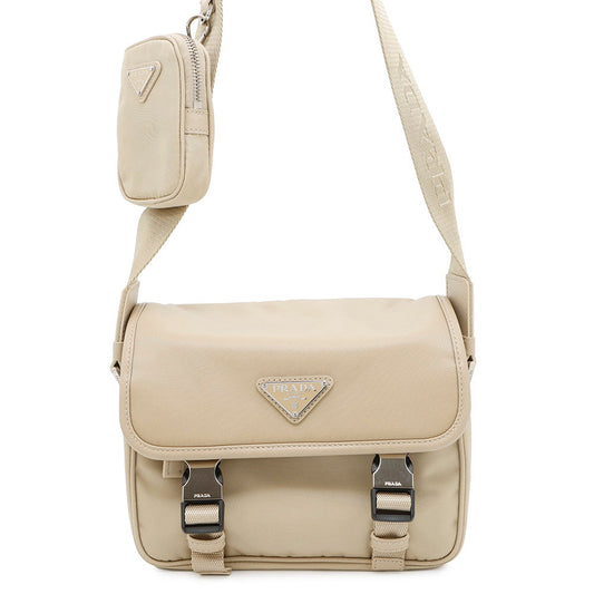 PRADA ?Re-Nylon xSaffiano Leather Shoulder Bag Beige2VD034 Nylon Leather