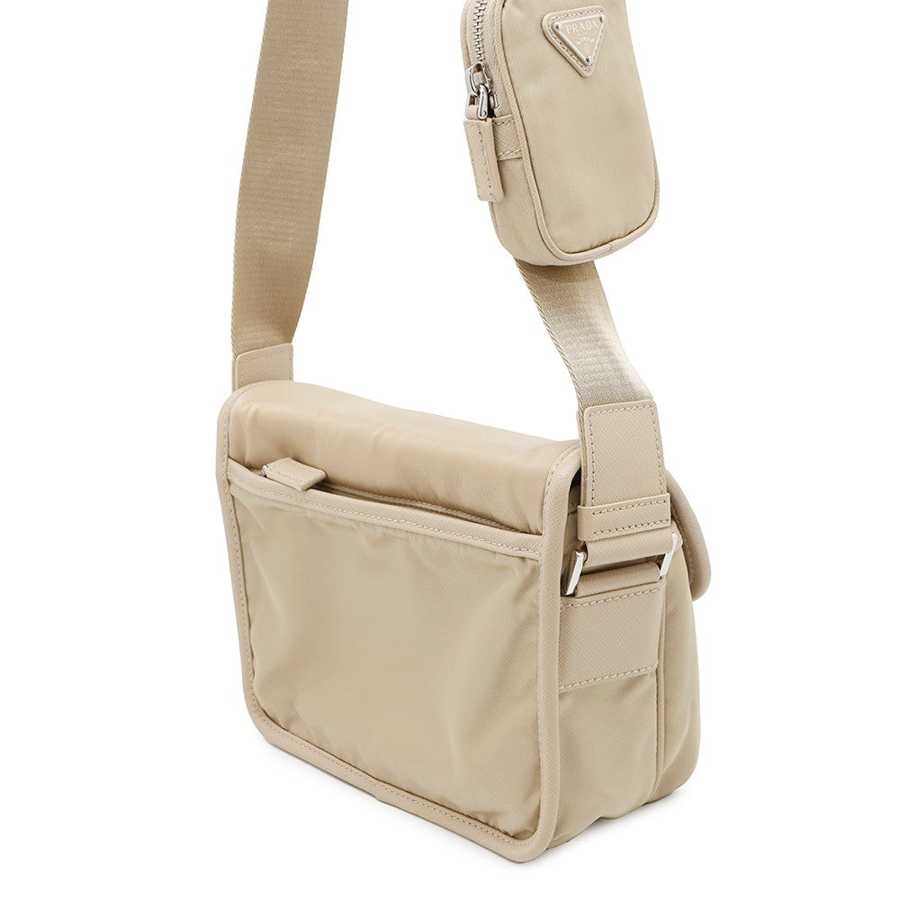 PRADA ?Re-Nylon xSaffiano Leather Shoulder Bag Beige2VD034 Nylon Leather