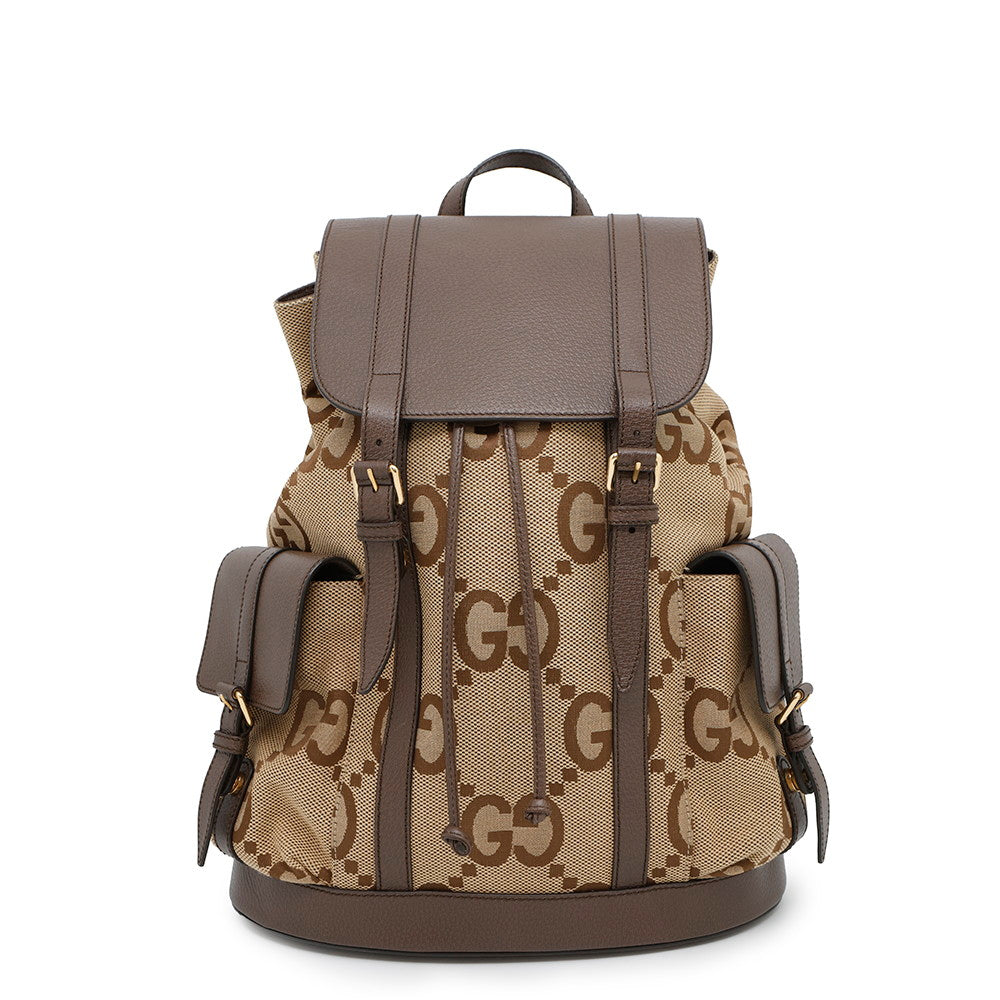 GUCCI Jumbo GG Backpack Beige/Brown678829 Canvas Leather