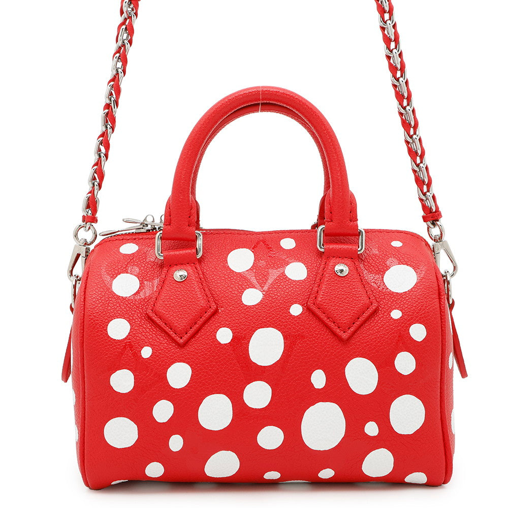 LOUIS VUITTON LV × YK Speedy Bandouliere Rouge/BlancM46411 Monogram Empreinte Leather Infinity Dot Size 20