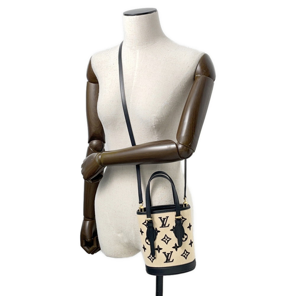LOUIS VUITTON Nano bucket Beige/NoirM82418 Cotton Leather Size Nano