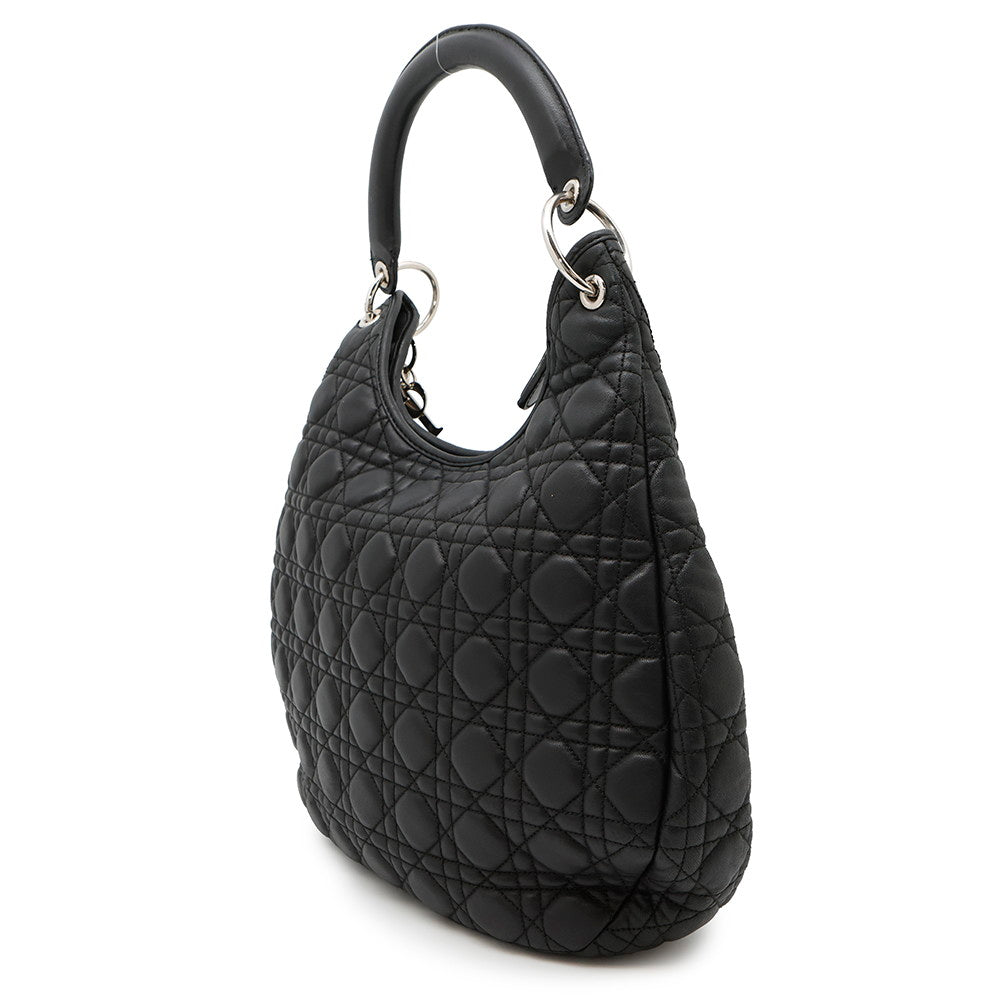 Dior ?Cannage One Shoulder Bag Black Leather