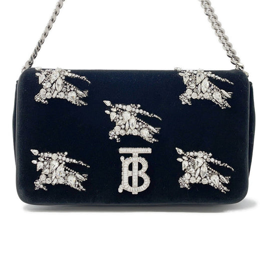 BURBERRY Lola Bag TB Logo Crystal Bag Black Velvet Rhinestone