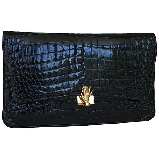 Gucci black crocodile clutch bag