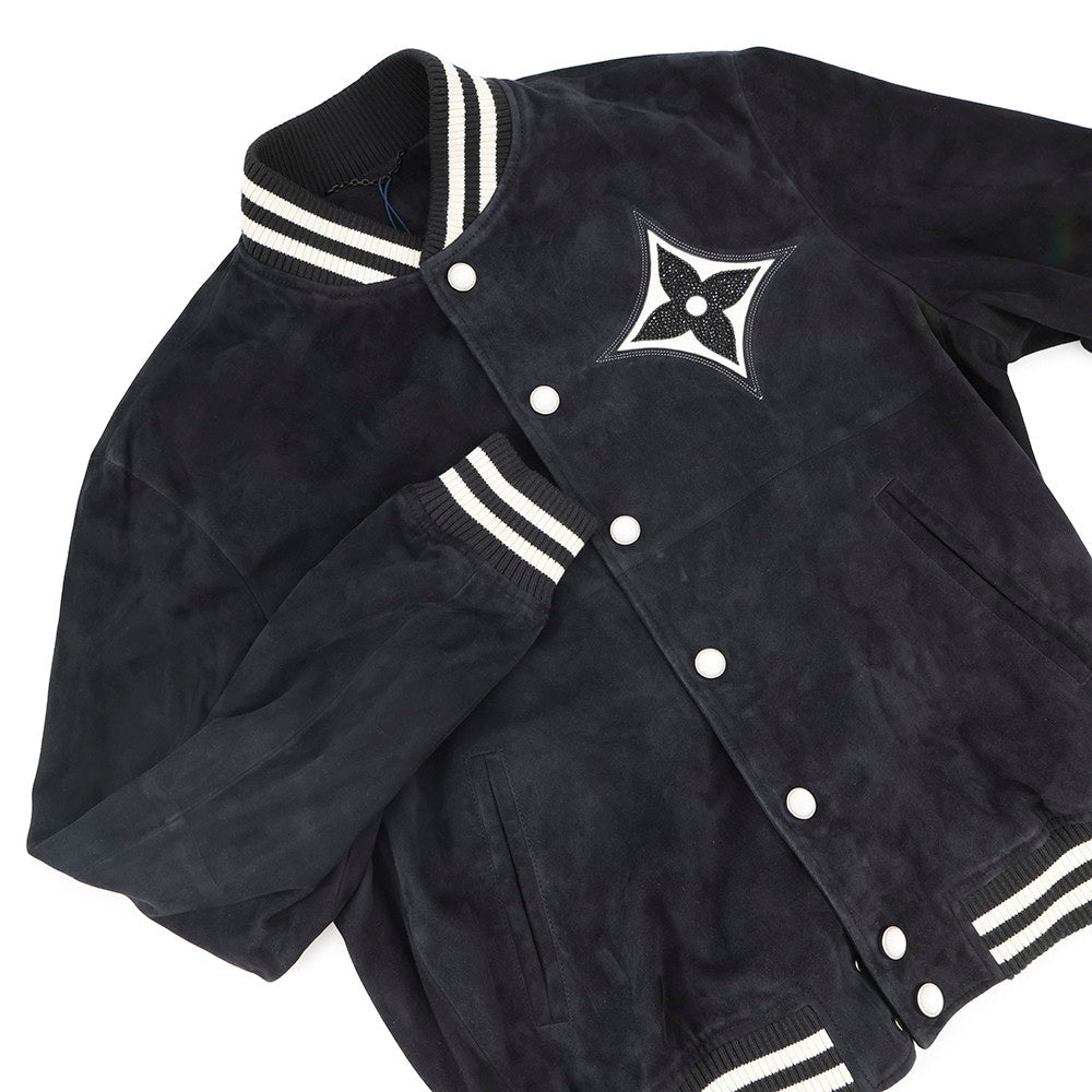 LOUIS VUITTON Embellished Lambskin Bomber Jacket Size 46 Black1AFXEM Calf Leather Rhinestone